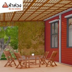 Decorative floor wood, five rings, Chaiyaphruek pattern, V-edge, size 10 x 300 x 2.5 cm, natural color